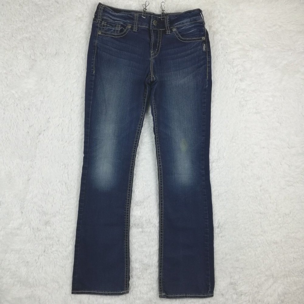 Silver‎ Womens Jeans Suki Mid Slim Boot Blue Super Stretch Denim Dark Wash 28